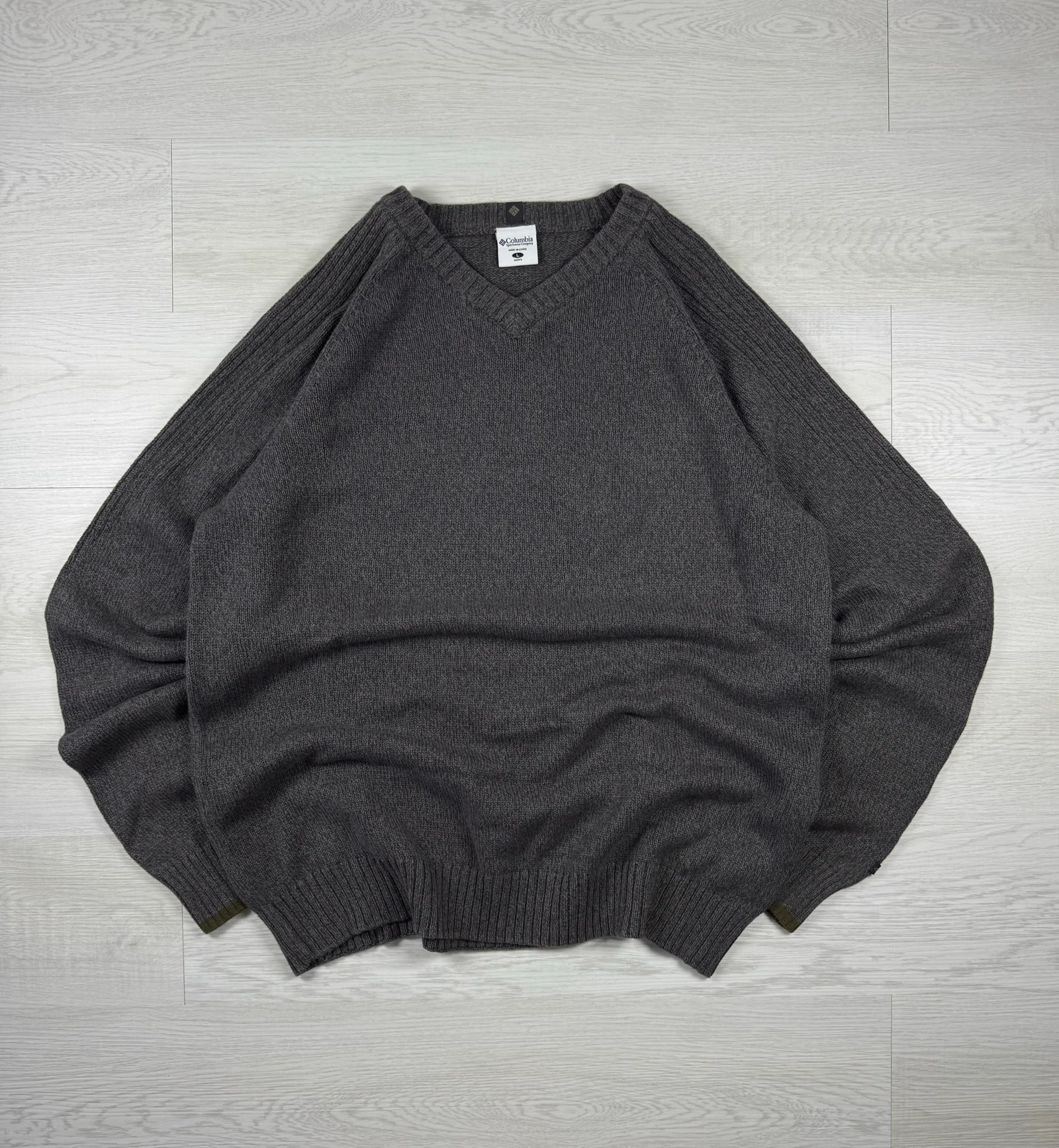 Columbia V-Neck Knit Sweater 100% Cotton Brown Men's Large Outdoor Vintage